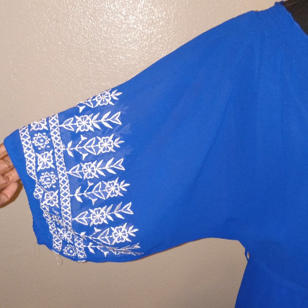 Bright blue sheer embroidered maxi dress - Picture 7 of 14